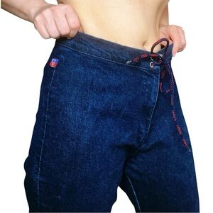 RARE Vintage Coogi Down Under Blue Denim Crop Jeans With Tie Waist In Size 32
